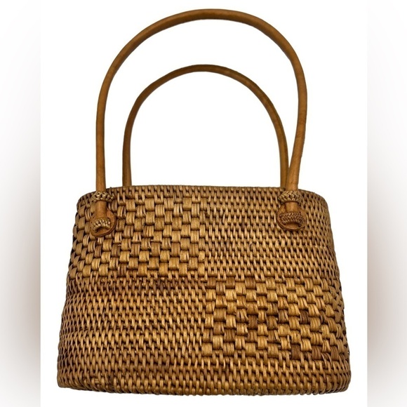 NWOT BALI BOHO Handmade Wick Mini Tote Bag Blue - Picture 5 of 9